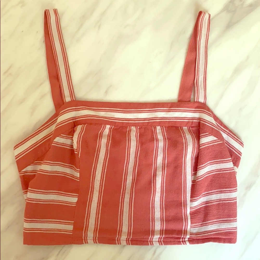 BAND OF GYPSIES STRIPE SMOCKED CROP TOP - CORAL
